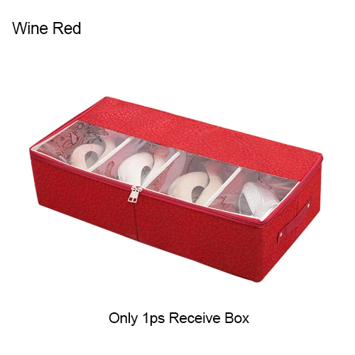 Wine Red Коробки для хранения обуви 4 сетки пылезащитный шкаф Органайзер Ящики нетканые под кровать складные аксессуары для ящика принадлежности - Цвет: Wine Red