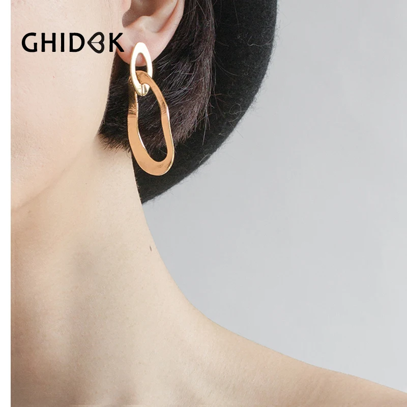 GHIDBK Boho двойные нерегулярные серьги-кольца для женщин Простые латунные серьги