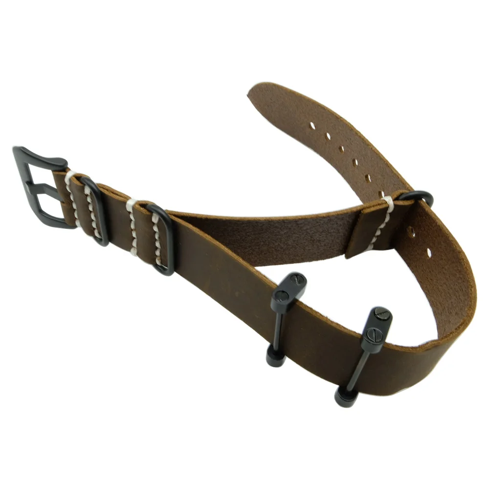 24mm Crazy Horse Rough Hand Wax Genuine Leather Military Watch Strap Band  For Suunto Core Traverse +  Adapters + Screwdriver