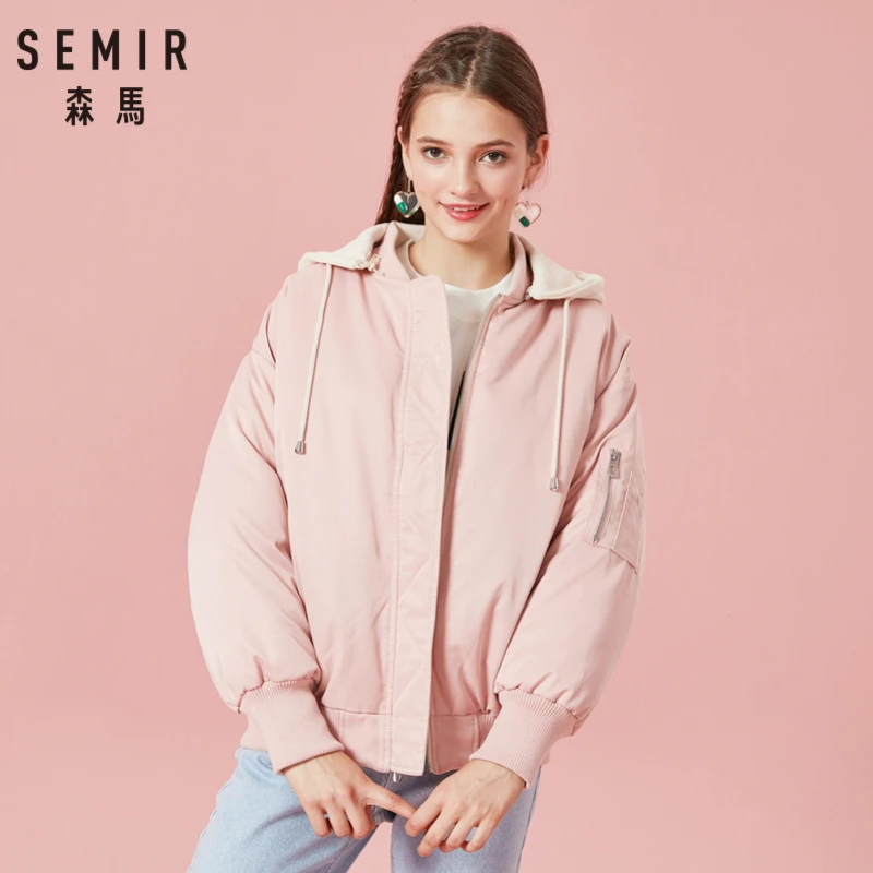 SEMIR Для женщин Реверсивный Курточка Бомбер со съемной подкладкой кулиска на
