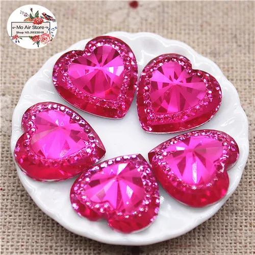 hot pink 50pcs 50 шт. блестящее красное сердце акриловые стразы плоская спина, кабошон художественная поставка Украшение Шарм ремесло DIY 15 мм без отверстия - Цвет: hot pink 50pcs