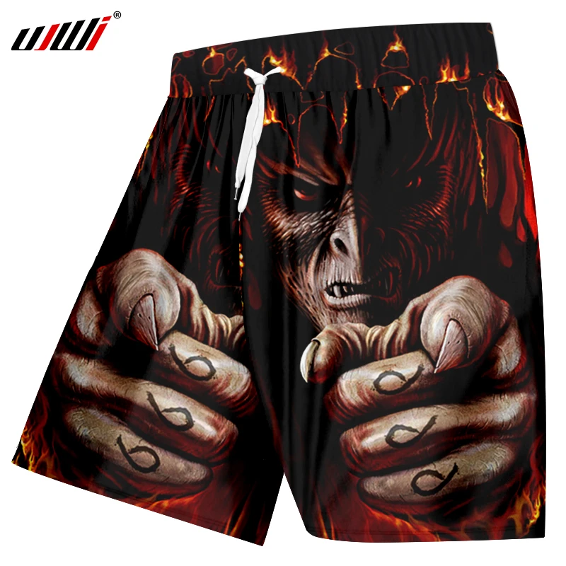 UJWI мужские повседневные шорты с крутым принтом пламени черепа 3D боксеры высокой