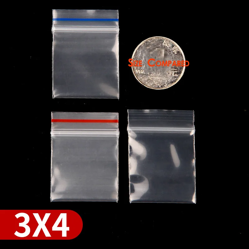 Blue Edge 3x4CM Красное голубое обрамление толстом каблуке прозрачные пакеты с застежкой zip-lock небольшой Пластик мешок с застежкой-молнией 100 шт. несколько Размеры Ziplock таблетки расфасованный по пакетам - Цвет: Blue Edge 3x4CM