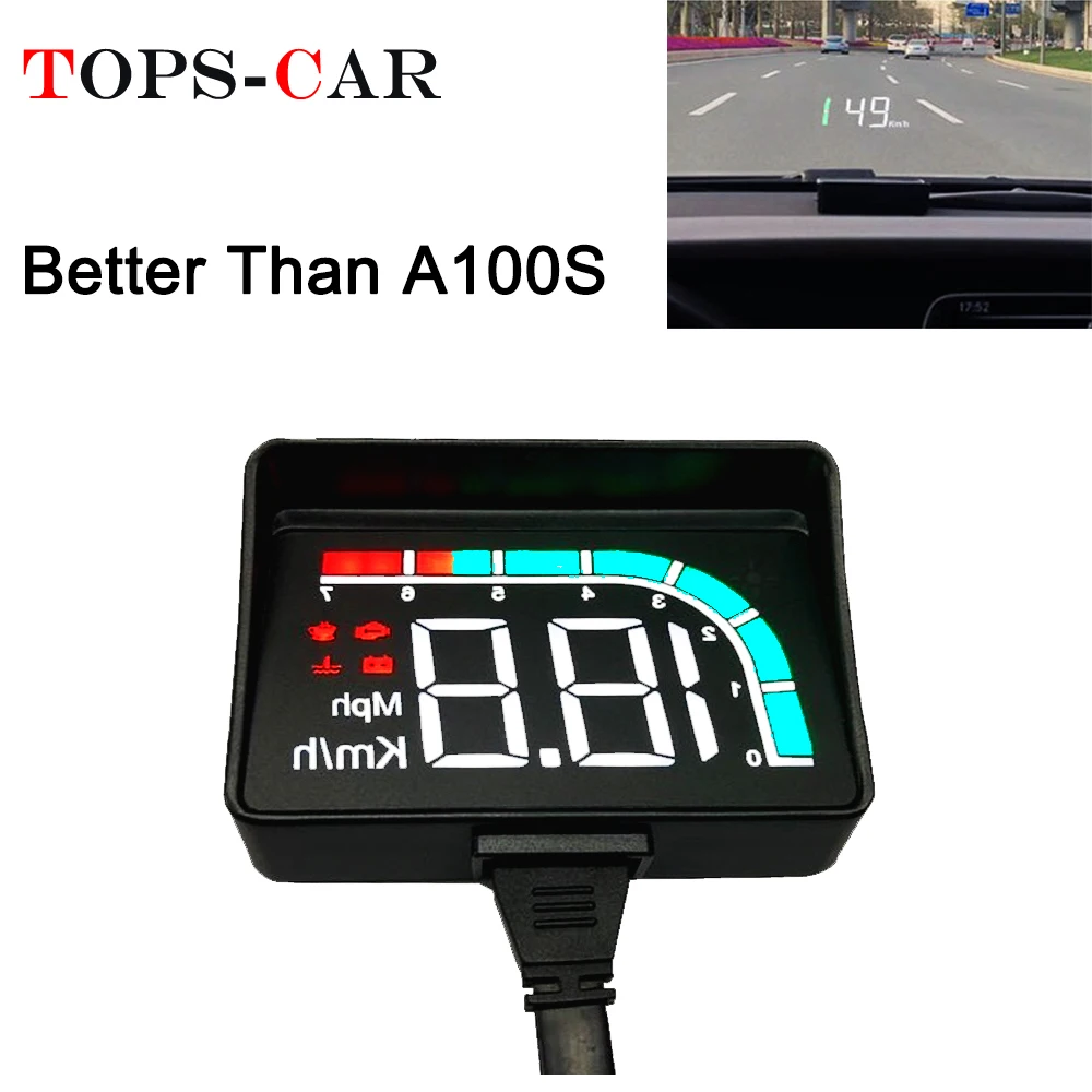 Новейший A100S с блендой на лобовое стекло проектор OBD2 II EUOBD автомобильный HUD Дисплей предупреждение о превышении скорости сигнализация напряжения