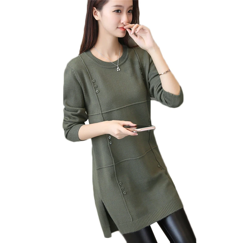 Autumn Winter Women Pullovers Sweater Knitted Elasticity Casual Jumper Fashion Loose O-collar Warm Female Long Sweaters AA213 | Женская