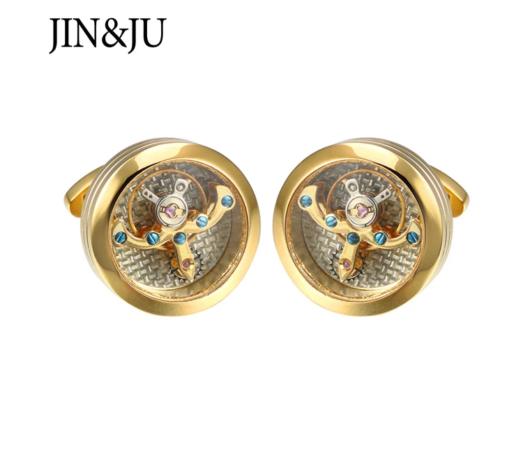 JIN& JU мужские ювелирные изделия турбийон движение мужские запонки для мужчин s свадебные часы жениха стимпанк механизм запонки Relojes gemelos