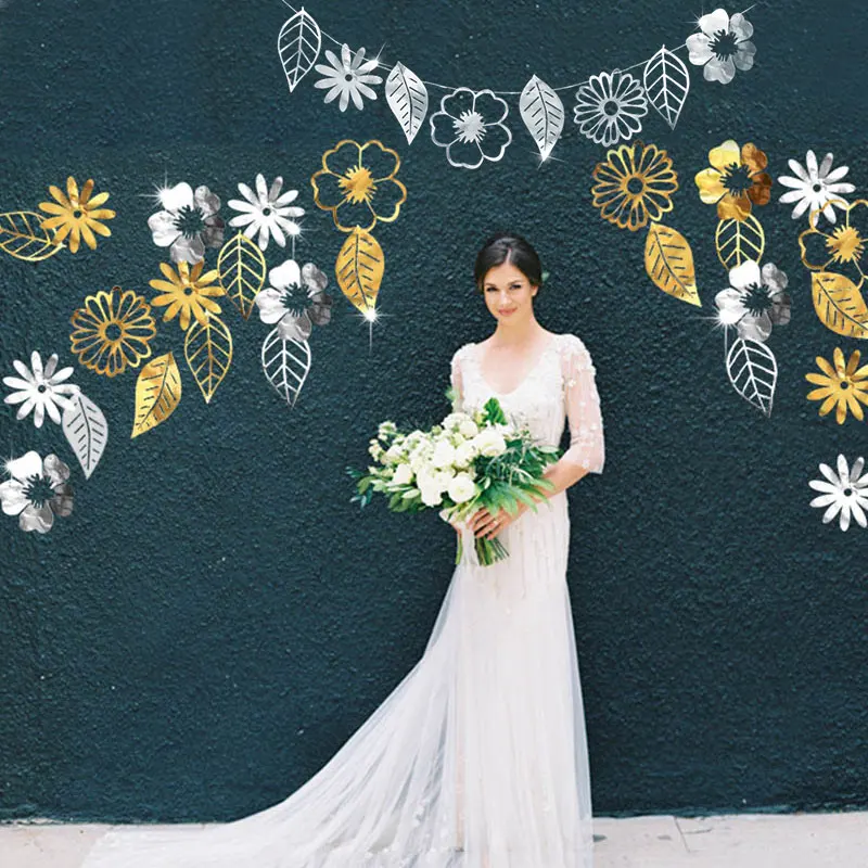 1 комплект золотые серебряные блестящие полые цветочные листья настенные