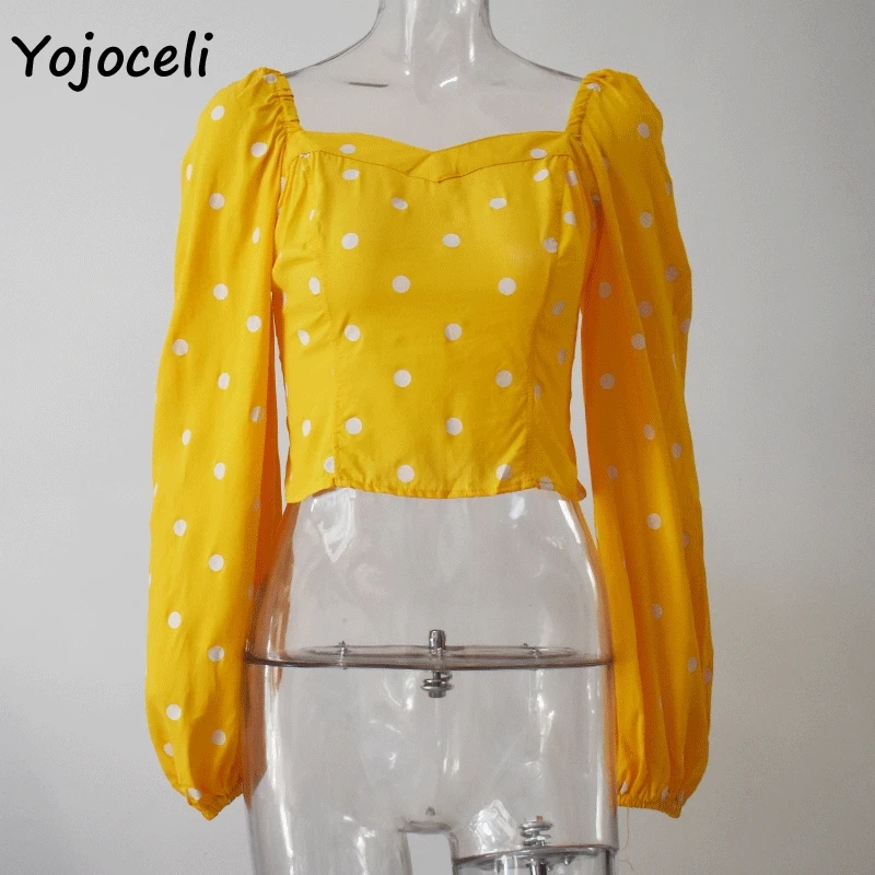 Yojocel chic романтическая квадратная Шея точка блузки рубашка Женская bodcion фонарь