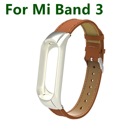 Brown For Mi 3 Yuedaer для Xiaomi mi Band 3 4 фитнес-трекер цветной кожаный mi Band 4 3 ремешок черный золотой чехол Модный браслет напульсники - Цвет: Brown For Mi 3