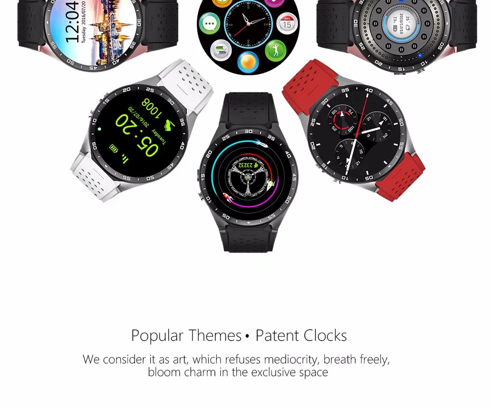 KW88 Смарт-часы 1,39 дюймов MTK6580 четырехъядерный 1. 3g HZ Android 5,1 3g Smartwatch 400 mAh 2,0 мегапиксельный монитор сердечного ритма трекер