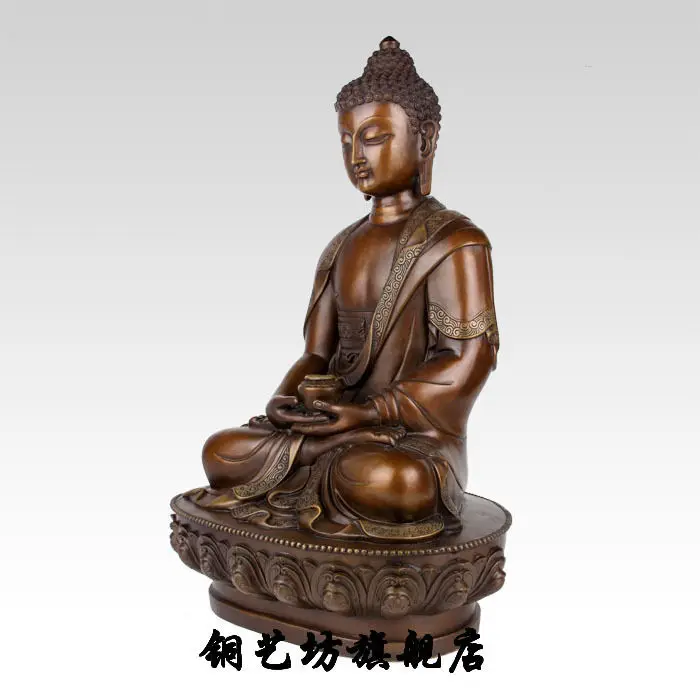 12&quot China Tibet Bronze Buddhism Shakyamuni Buddha Sit Lotus Statue Sculpture | Дом и сад