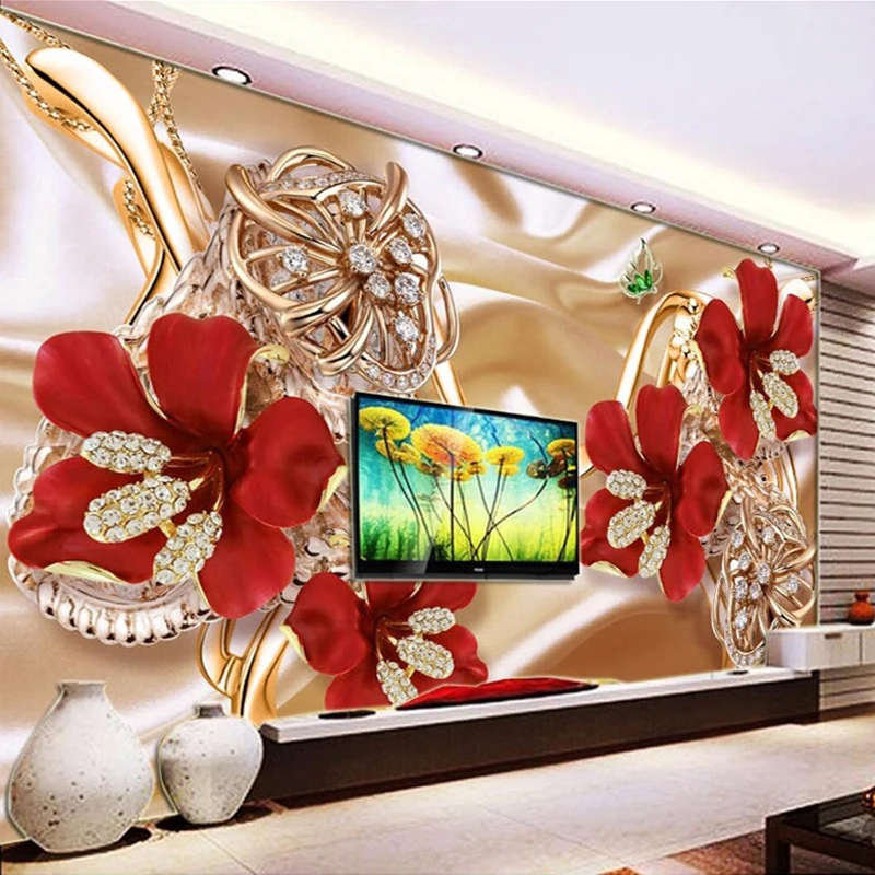 Custom Photo Wall Paper Mural 3D Jewelry Flowers Living Room Sofa TV Background Wall Murals Wallpaper Home Decor Papel De Parede