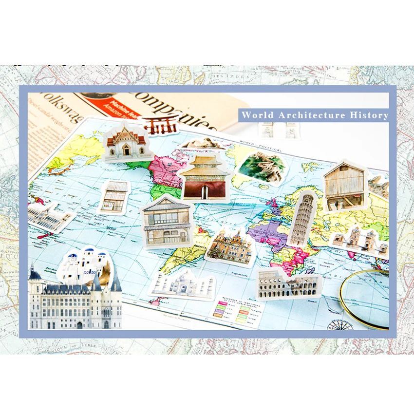 46 шт. Стикеры для дневника в винтажном стиле с изображением архитектурной