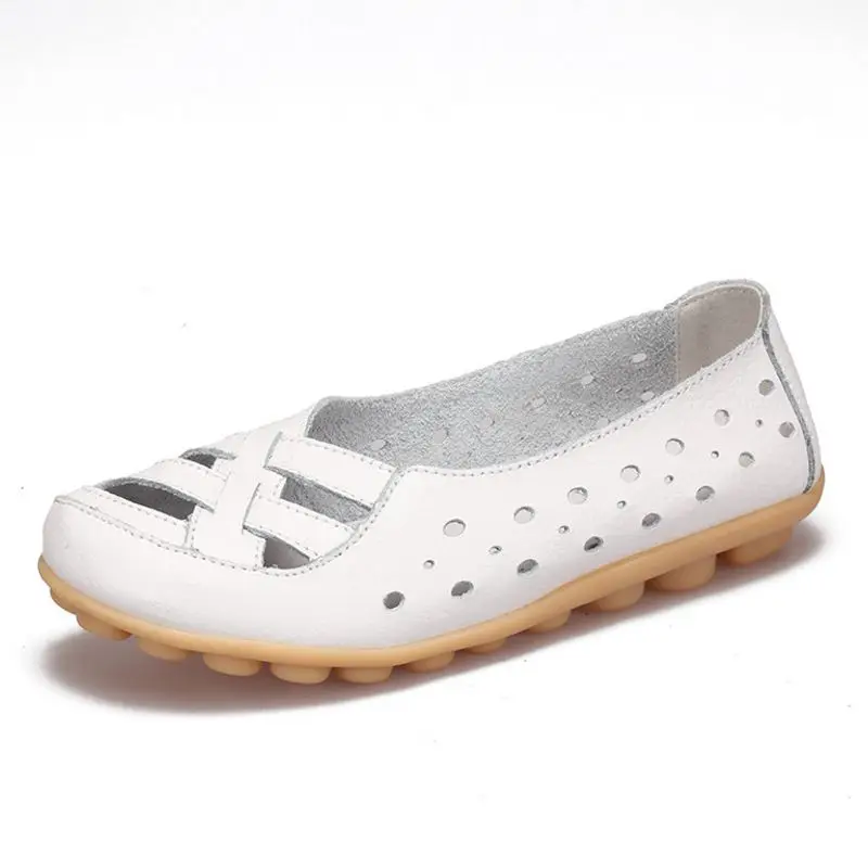 FITWEE Women'S Casual Shoes Genuine Leather Woman Loafers Breathable Summer Shoe Flats With Hollow Out Mother Big Size | Обувь