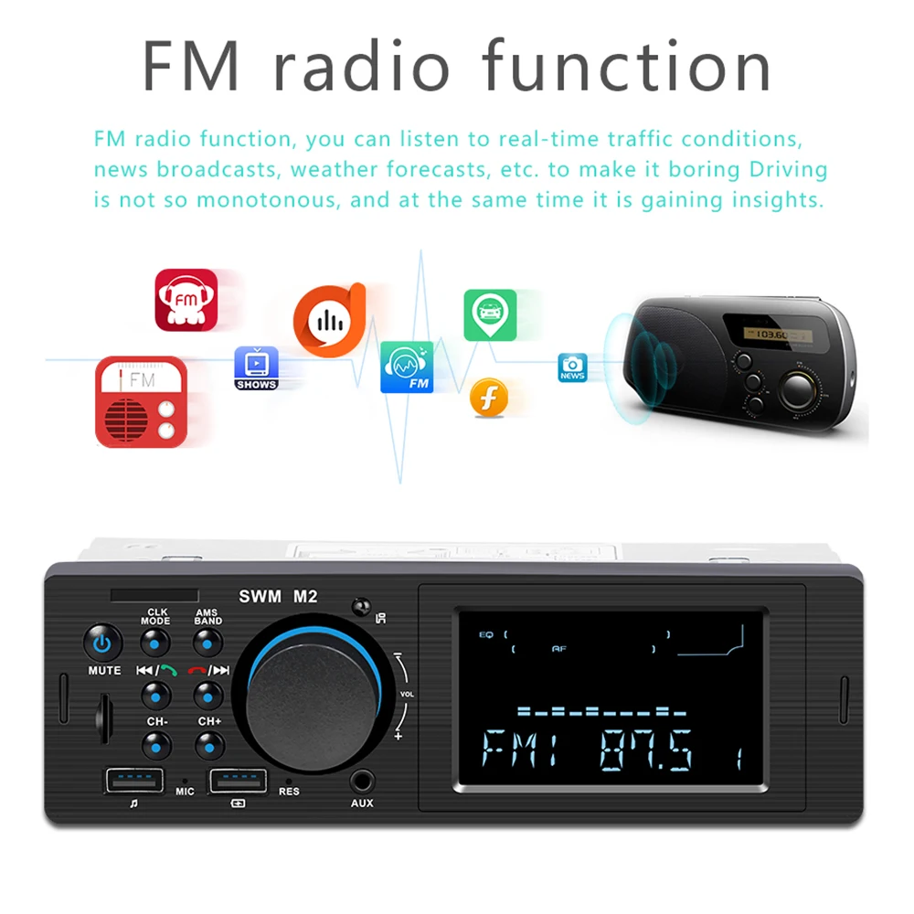 Автомобильная стереомагнитола с Bluetooth FM радио выход 60 Вт MP3 плеер поддержка USB TF