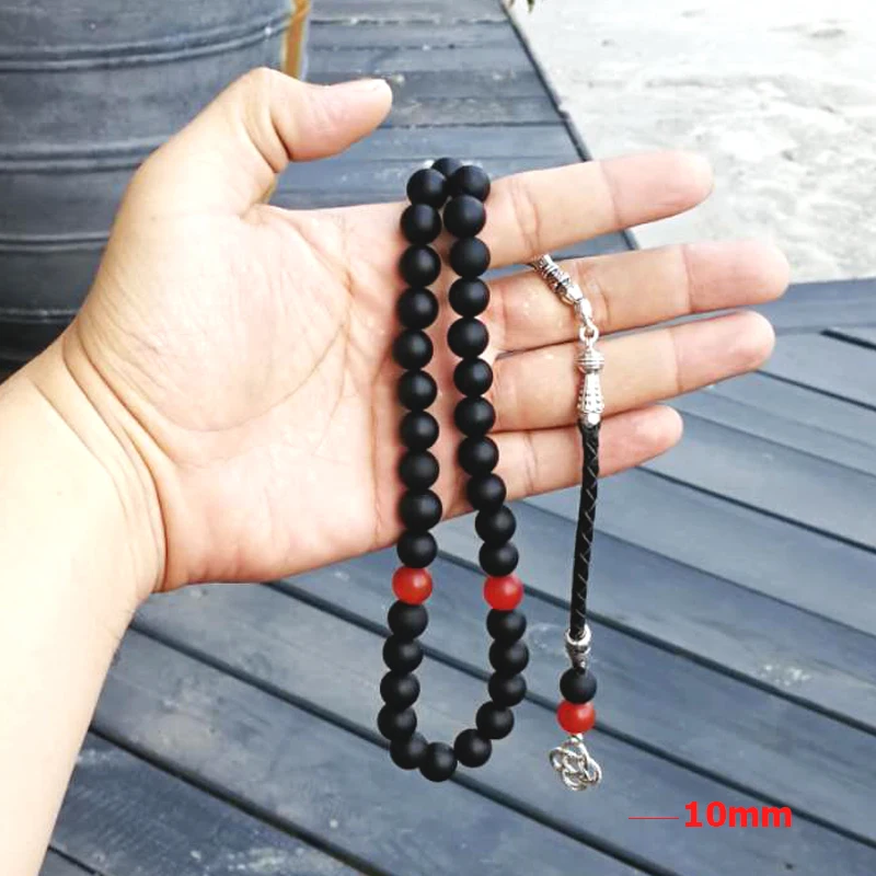 Черный Матовый Агат кожаная кисточка Tasbih все новые браслеты на руку аксессуары