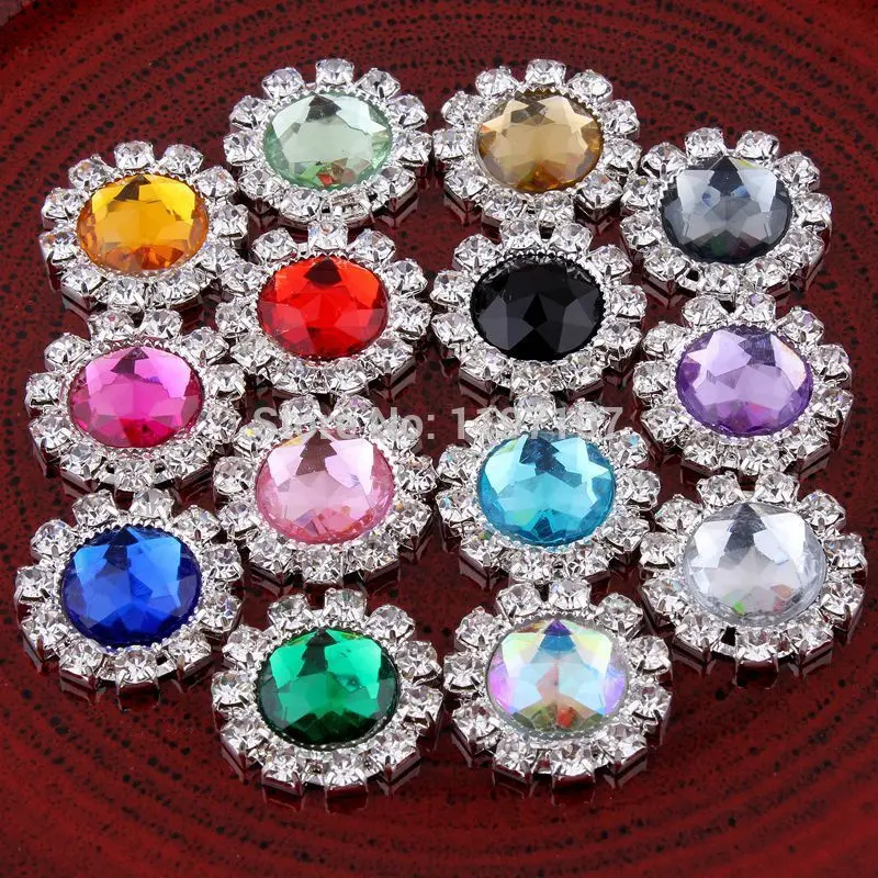 FREE SHIPPING 20mm50pcs/lot Chic Round Alloy Flat Back Acrylic Rhinestone Buttons Handmade Accessories For Girls DIY Decoration | Украшения