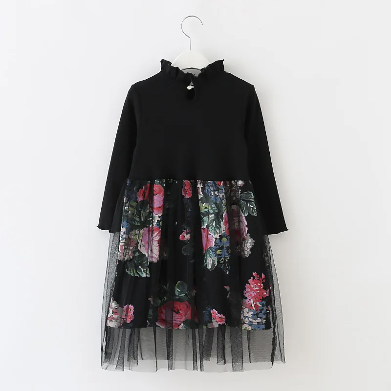 2017 Autumn And Winter Girl Floral Long-sleeved White Flower Mesh Design Princess Dress Children's Clothing Size 110cm-170cm | Детская