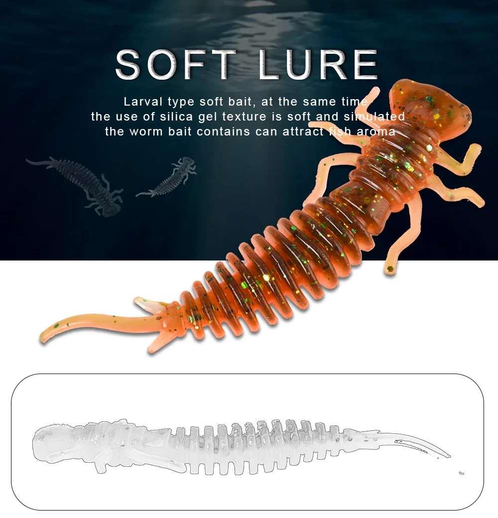 FISH KING Larva мягкие приманки 50 мм 76 мм 89 мм Искусственные приманки рыболовный червь силиконовые Гольян бас Щука Swimbait джигггинг пластиковые приманки