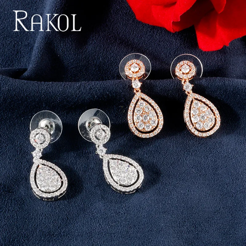 RAKOL креативный изысканный в форме капли кубического циркония Висячие серьги для женщин вечернее платье ювелирные аксессуары RE92312