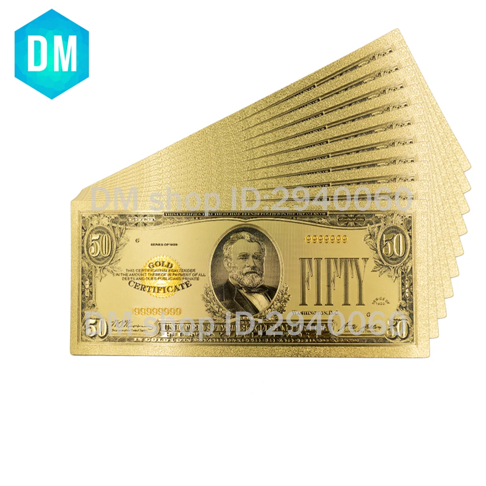 

1928 Year 50 Dollar 24k Gold Banknote Colorful Home Decorative World Paper Money Collectible Gold Foil Fake Money Birthday Gifts