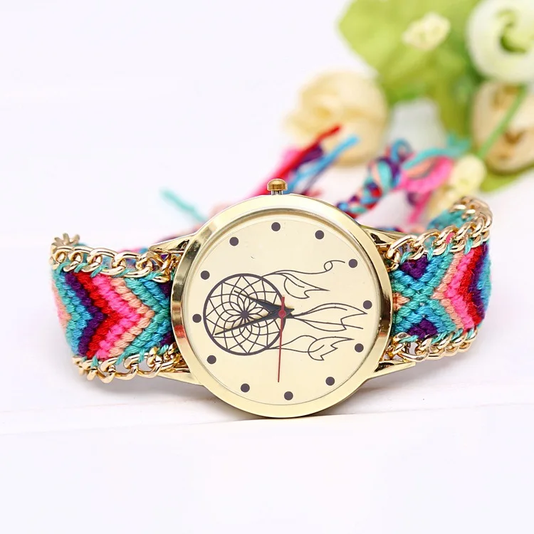 Модные Разноцветные тканевые Женские кварцевые наручные часы в народном стиле