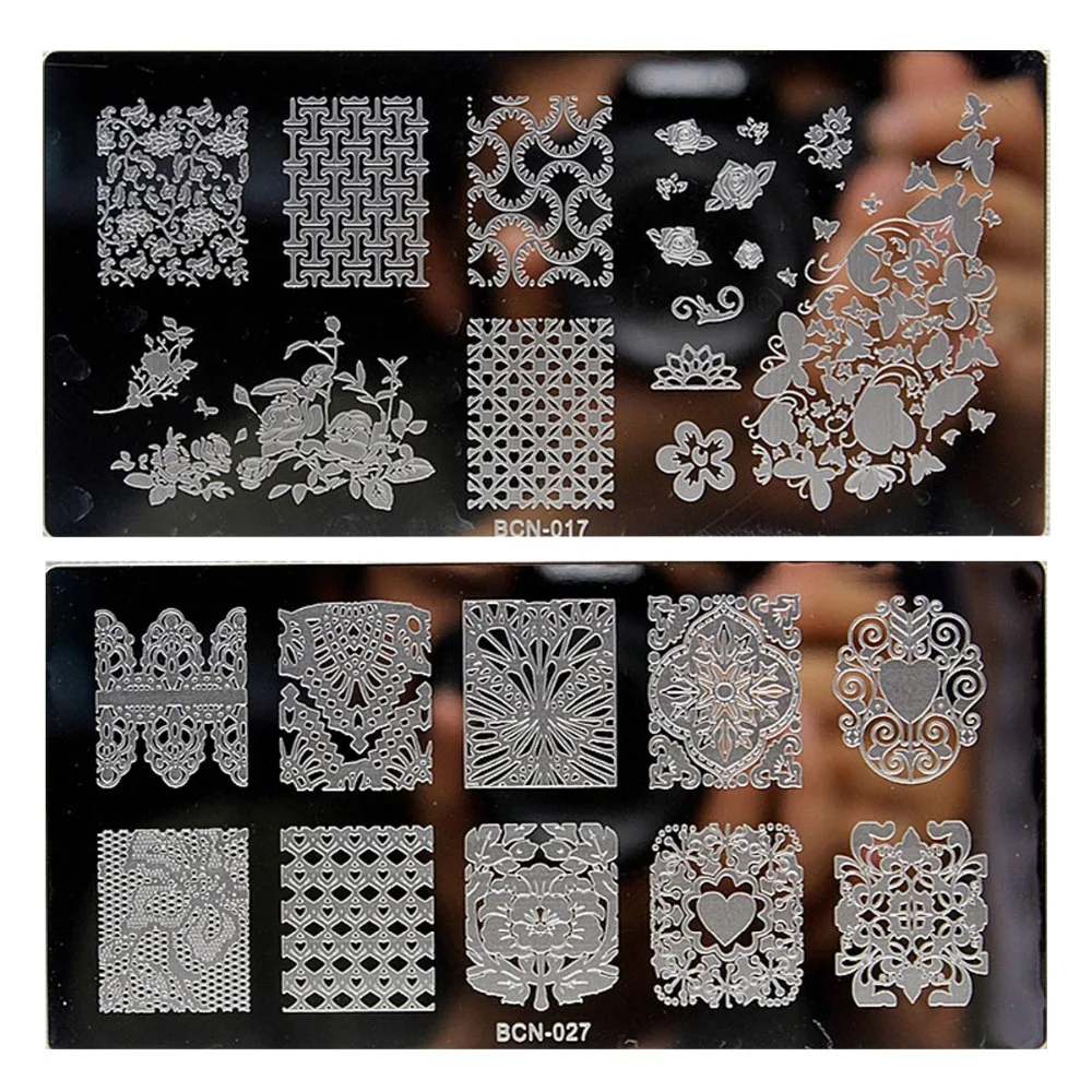 Шаблоны для дизайна ногтей 10 шт./лот черные кружевные розовые дизайнерские