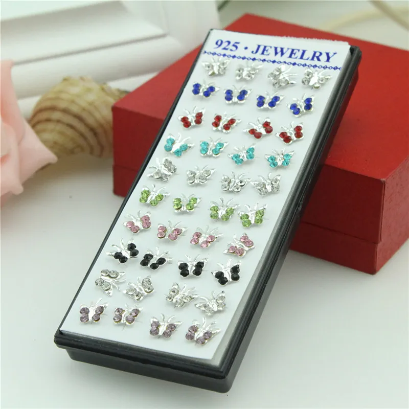 Pendientes de tuerca de mariposa de cristal para mujer, aretes de plata 925, conjunto de joyería de estrella Bts, 40 unids/caja