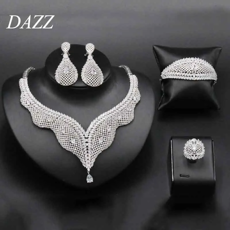 Dazz Дубай женский золотой свадебный комплект ювелирных изделий Cz полный Циркон