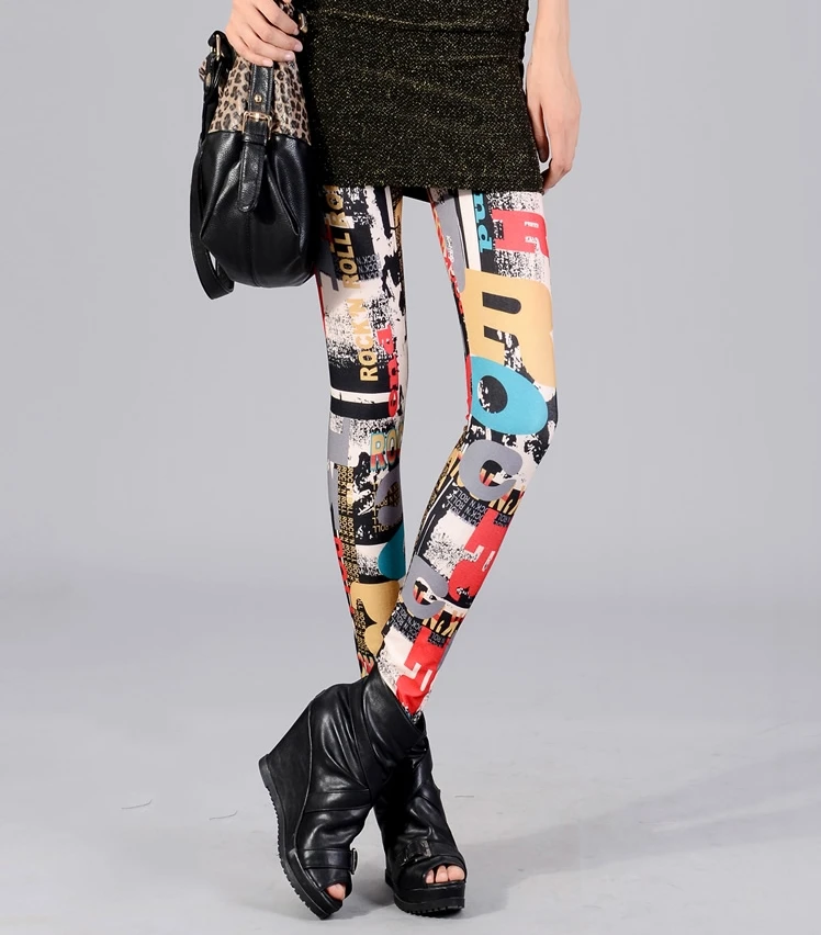 Женские эластичные леггинсы с граффити большие размеры весна-лето 2019 | Женская