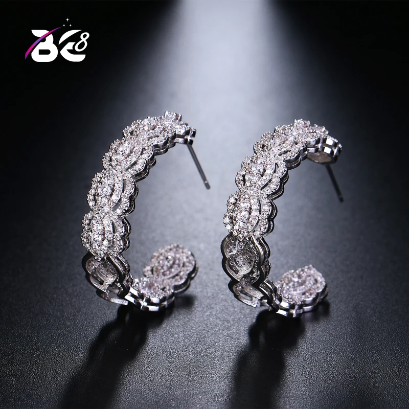 

Be 8 2018 Top Popular Earrings AAA Cubic Zirconia Lace Shaped Hoop Earrings Women Fashion Jewelry New Style E519