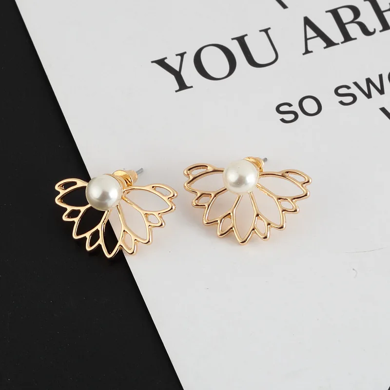 Женские винтажные серьги в стиле Харадзюку панк с жемчугом листьями лотоса и