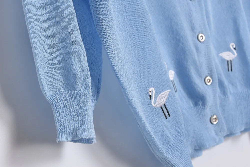 Тонкий женский кардиган с лебедями из ледяного шелка вязаный свитер Женский v