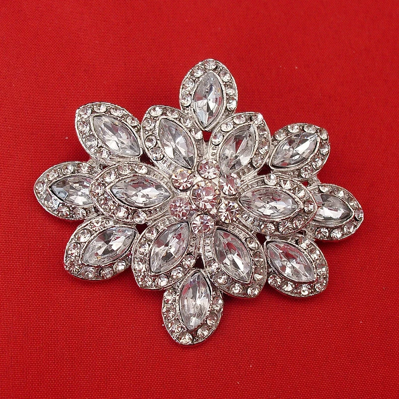 Женская винтажная брошка с родиевым покрытием прозрачным кристаллом большого