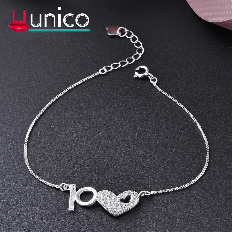 

UUNICO Sterling silver s925 Korean ladies bracelet Fashion simple micro inlaid zircon LOVE jewelry Small fresh student jewelry