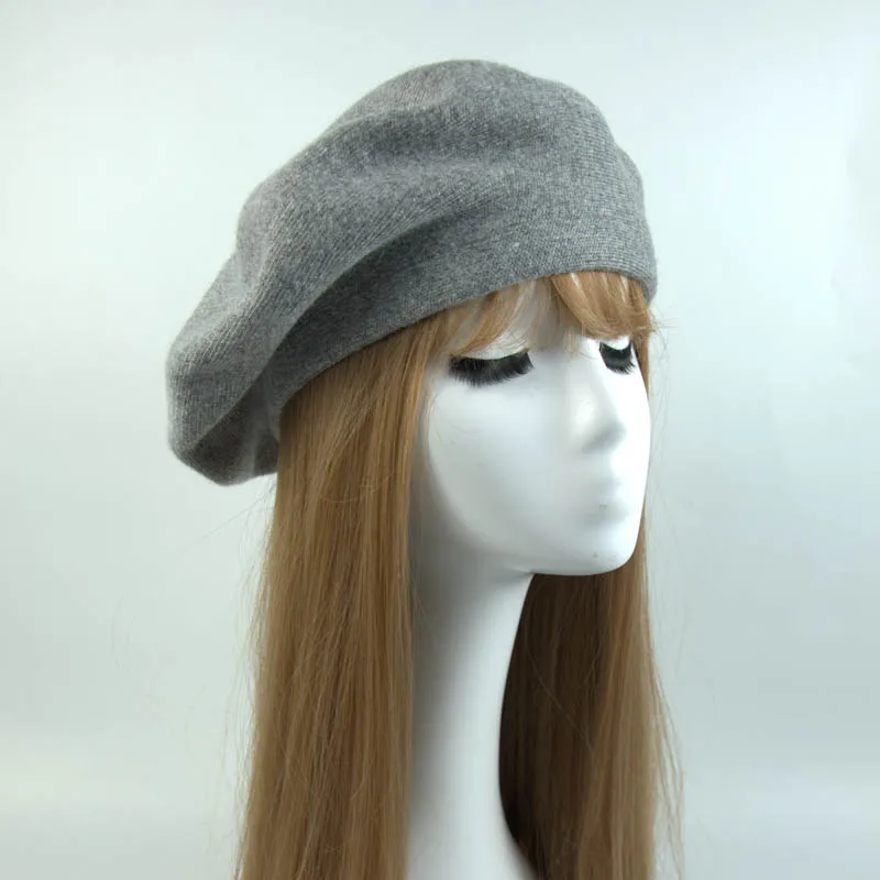 Light grey Зимняя модная женская шапка-берет на плоской подошве, Вязаная кашемировая шерстяная шапка, осенняя женская новая кашемировая шапка, женские береты - Цвет: Light grey