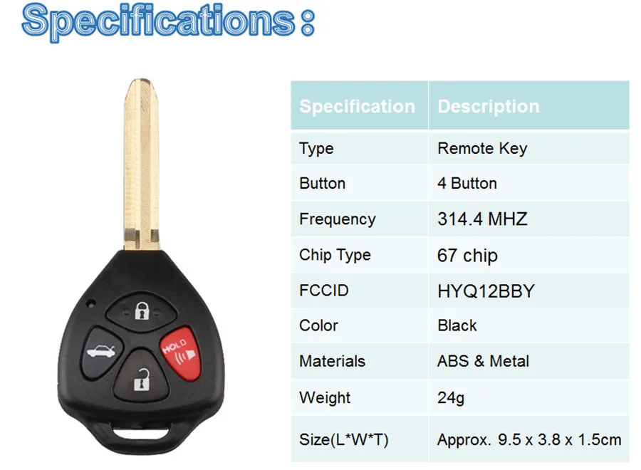BHKEY 315 МГц дистанционный ключ для Toyota HYQ12BBY для Toyota Camry ключ для Toyota Camry, Avalon, Corolla Matrix RAV4 Venza Yaris 4D67 или G чип опционально