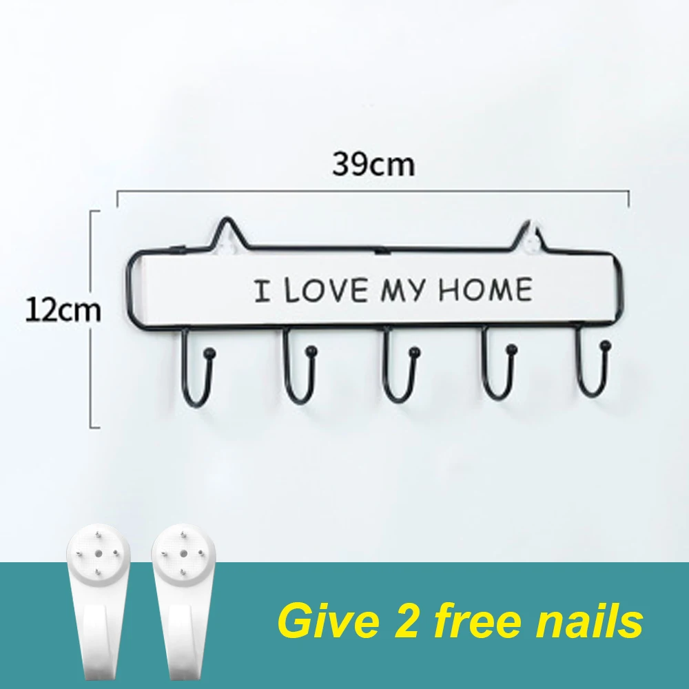 5 hooks white 4/5/6 крючков настенный стеллаж для хранения для двери стены Ванная комната деревянный сумка вешалка для одежды ключ деревянный железный крючок стеллаж для выставки товаров - Цвет: 5 hooks white