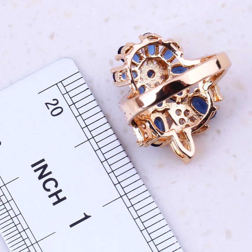 Женское кольцо с фианитом элегантное желтого золота имитацией синего кристалла