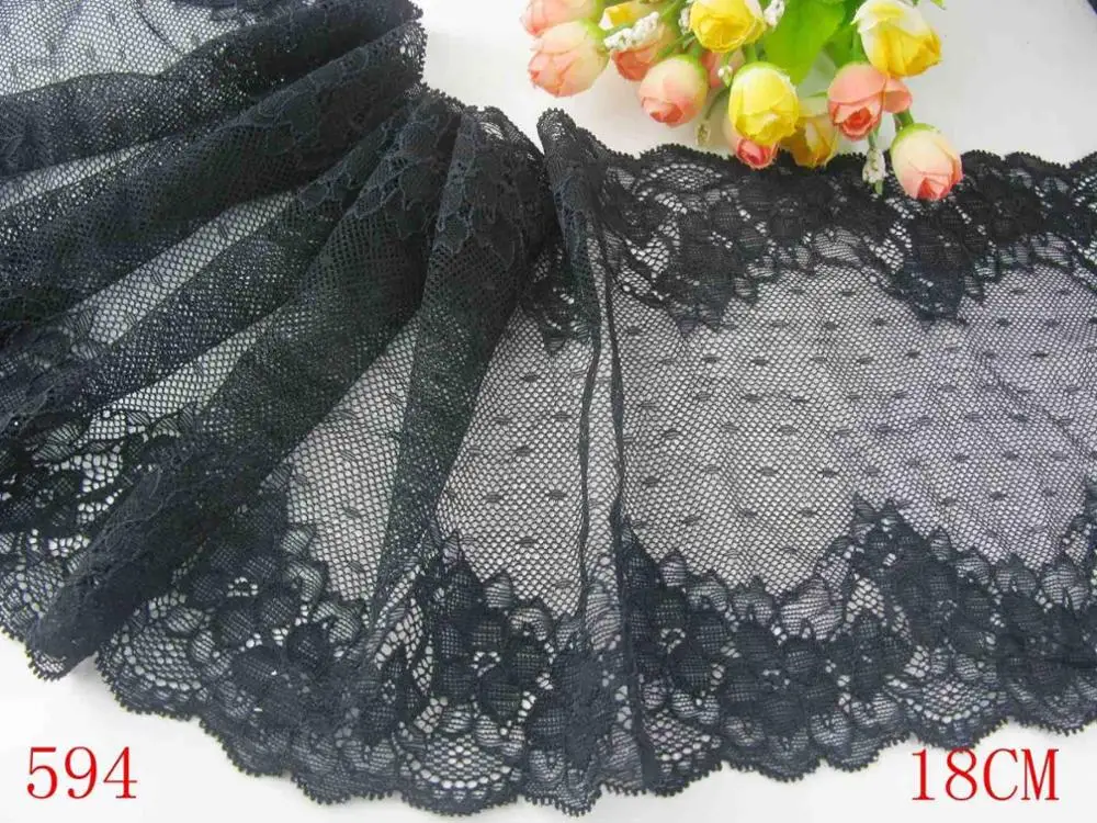 Black 594 1 ярд, тонкое эластичное/спандекс, цветочное, розовое/фиолетовое/красное/белое/Черное кружево, отделка «сделай сам»/Шитье/Свадебное кружево 03 - Цвет: Black 594
