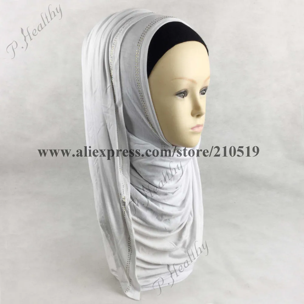 oversize 200*75 см границы Бисером Джерси хиджаб полукруглый мусульманин длинный момент шарф хиджаб шаль Wrap