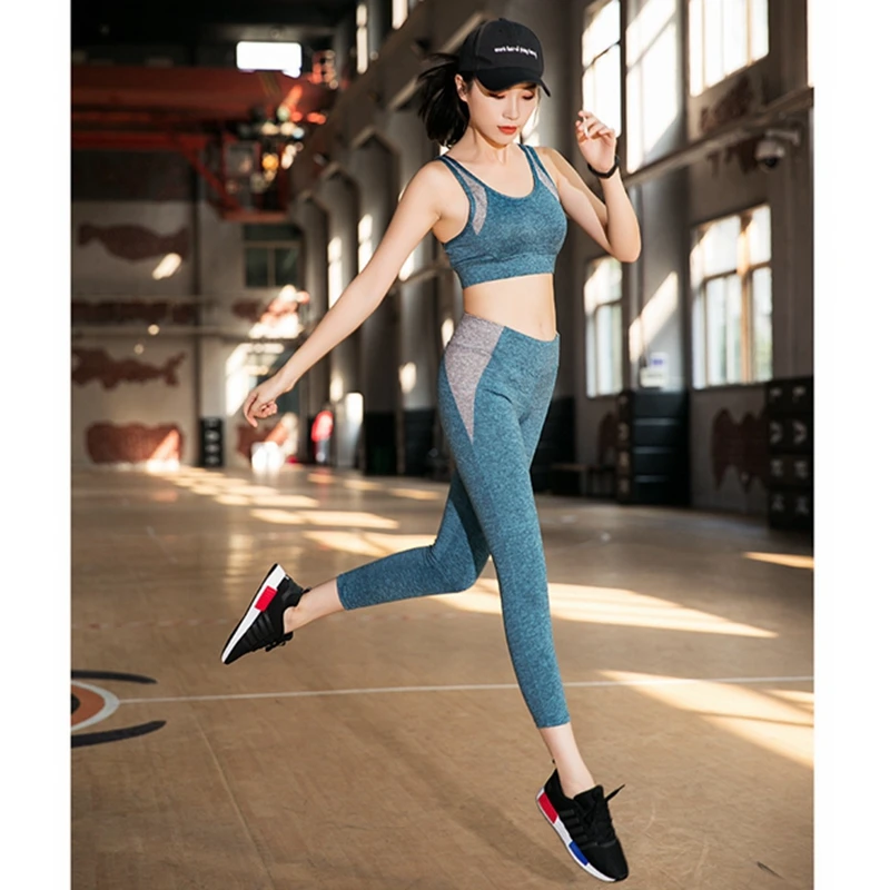 Женский спортивный костюм 2020 лоскутный комплект для йоги бега фитнеса