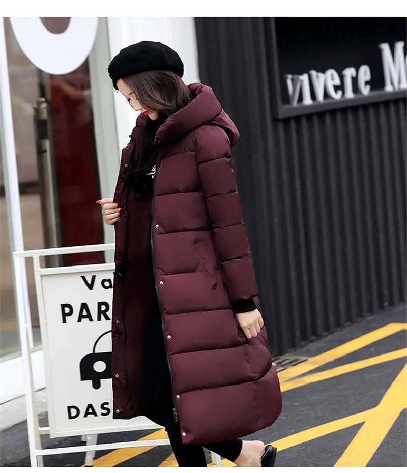 Wine Red Новая зимняя куртка Женское пальто теплое с капюшоном размер XXXXL Плюс Повседневная Осенняя парка Femme Casacos Femininos De Inverno женские пальто - Цвет: Wine Red