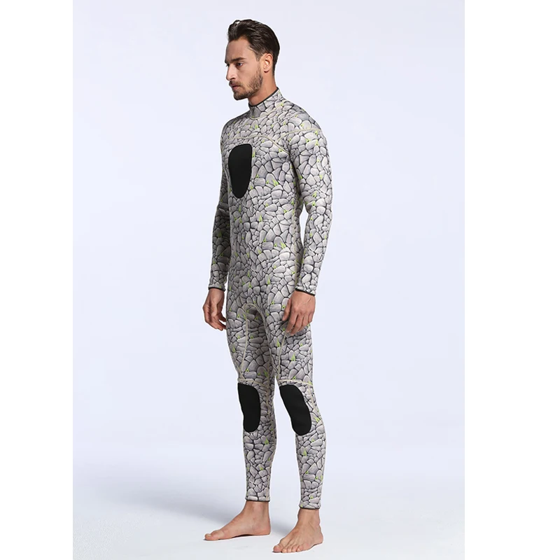 Мужской длинный костюм для дайвинга толстый Камуфляжный с молнией сзади 3 мм