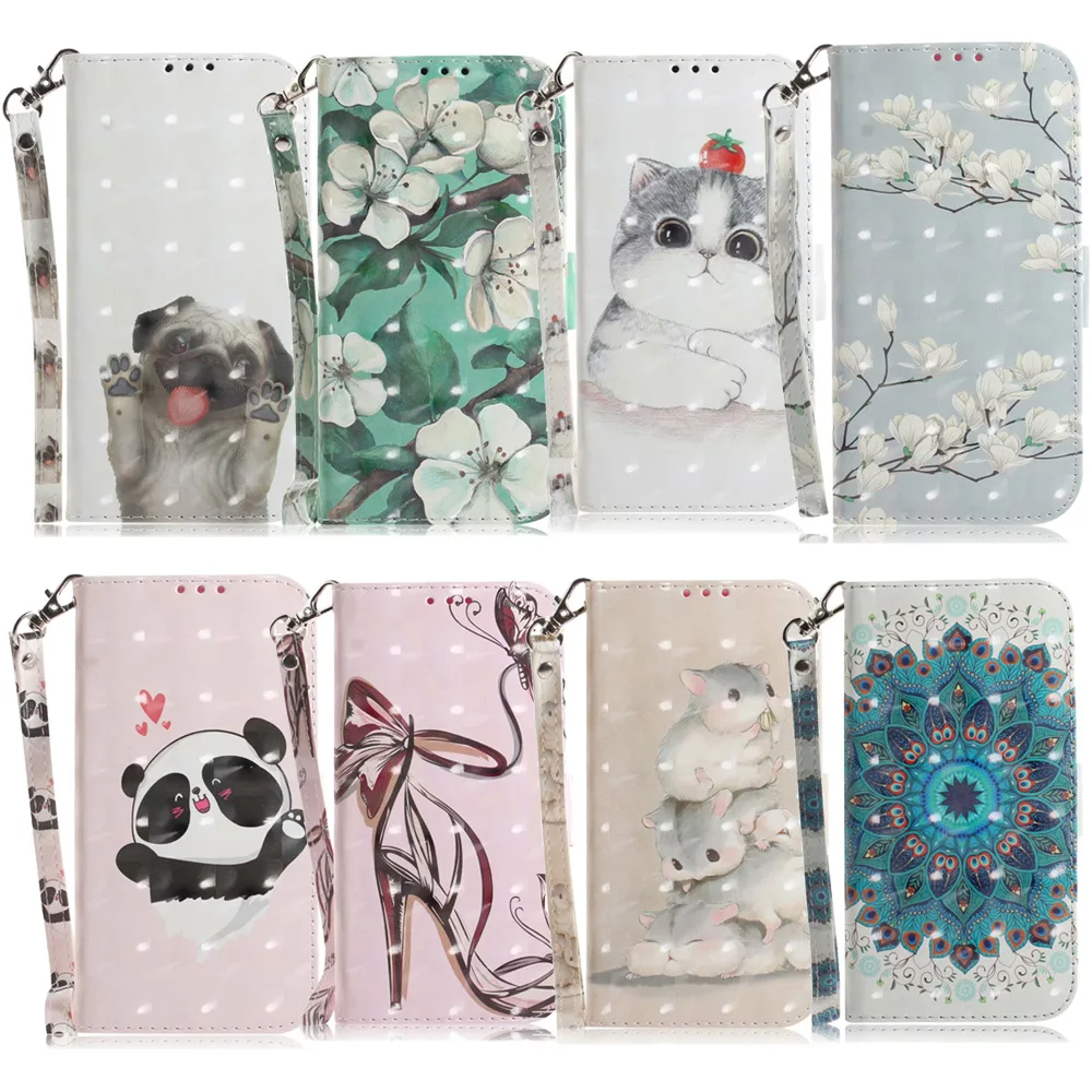 Кожаный чехол кошелек с рисунком для Samsung Galaxy S10 Plus S9 S8 A7 A9 2018 A10 A40 A30 A50 J4 J6 M10 M20