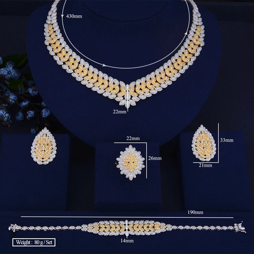 

SisCathy 4PCS New Luxury Gorgeous Stud Earrings Bracelet Ring Necklace Jewelry Sets for Women Romantic Bridal Wedding Jewelry