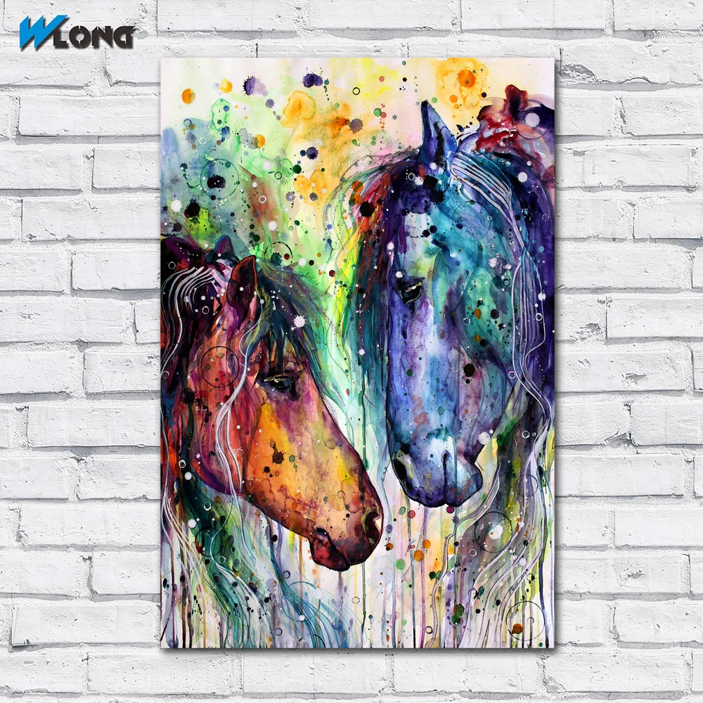 Large size Printing horses ink painting colorful Wall Art Picture Home Decor Living Room Modern Canvas Print No Frame Paintings | Дом и сад