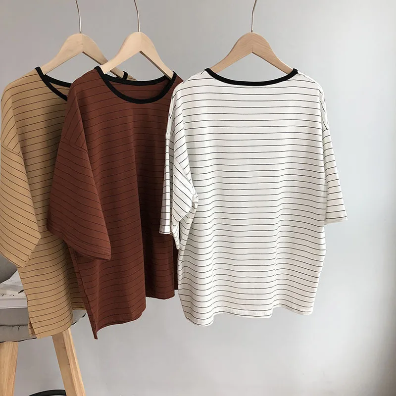Oversize футболки в полоску Для женщин летние модные свободные с рукавами летучая