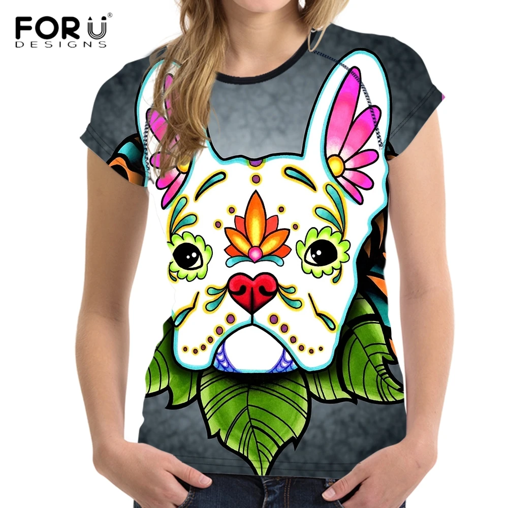 Футболка FORUDESIGNS с принтом французского бульдога женская футболка абстрактным