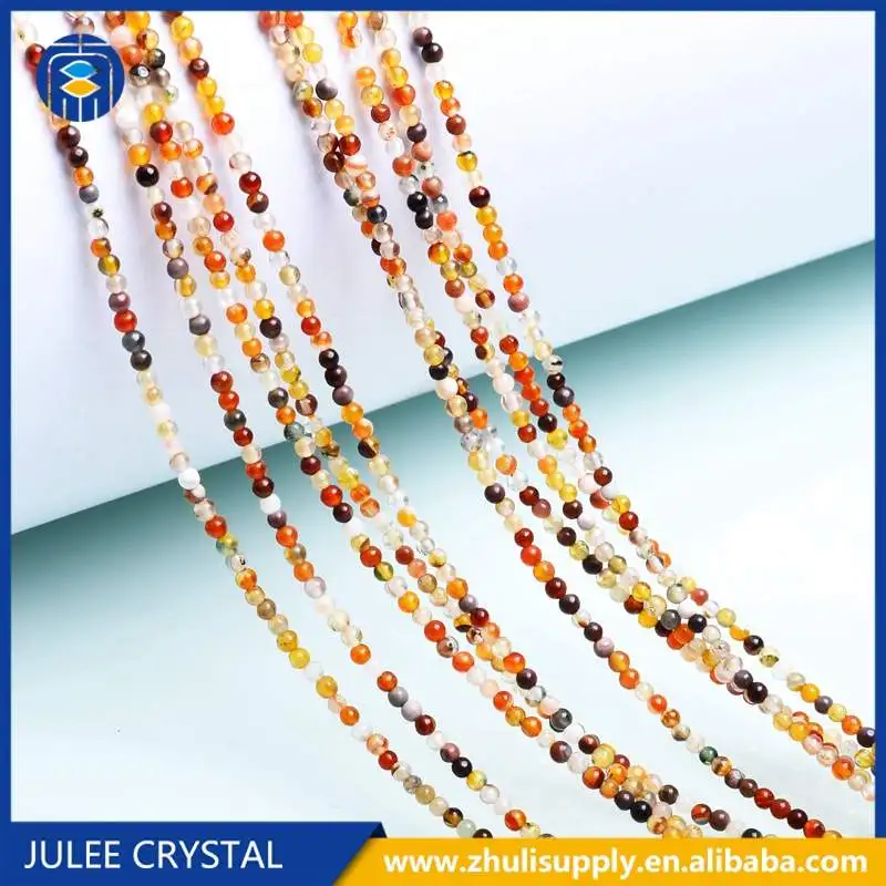 SM-2002 Orange Agate Бусины из натурального камня 2 мм тигровый глаз круглые бусины бирюзовые кристаллы в полоску агатовые бусины для изготовления ювелирных изделий своими руками - Цвет: SM-2002 Orange Agate
